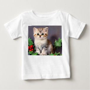 Vintage Christmas Kitten und Holly Baby T-shirt