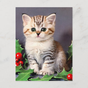Vintage Christmas Kitten und Holly Begleitkarte