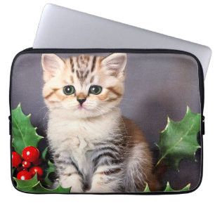 Vintage Christmas Kitten und Holly Laptopschutzhülle