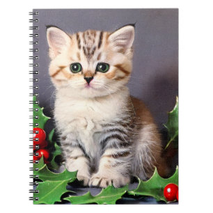 Vintage Christmas Kitten und Holly Notizblock