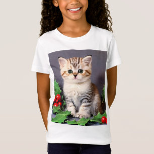 Vintage Christmas Kitten und Holly T-Shirt