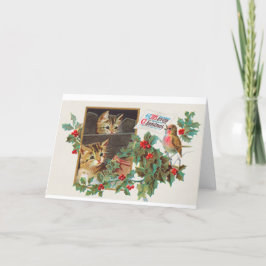 Vintage Christmas Kittens Feiertagskarte