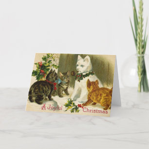 Vintage Christmas Kitty Cats Feiertagskarte
