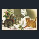 Vintage Christmas Kitty Cats Rechteckiger Aufkleber<br><div class="desc">Vintage Christmas Kitty Cats</div>