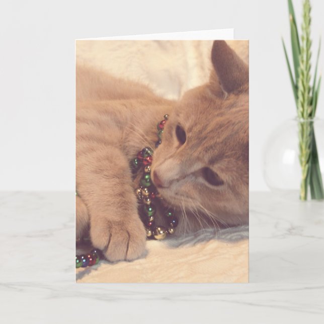 Vintage Christmas Kitty Feiertagskarte (Vorderseite)