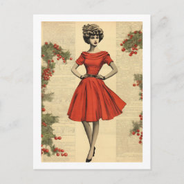 Vintage Christmas Lady in Red Holiday Postcard Feiertagspostkarte