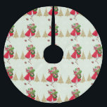 Vintage Christmas Lady präsentiert Red Green Gold Polyester Weihnachtsbaumdecke<br><div class="desc">Weihnachten,  wie es in den 1950er Jahren aussah,  mit diesem Retro-Kunstwerk einer Dame,  die alle in einem voll roten Kleid gekleidet war.</div>