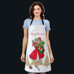 Vintage Christmas Lady präsentiert Red Green Gold Schürze<br><div class="desc">Weihnachten,  wie es in den 1950er Jahren aussah,  mit diesem Retro-Kunstwerk einer Dame,  die alle in einem voll roten Kleid gekleidet war.</div>