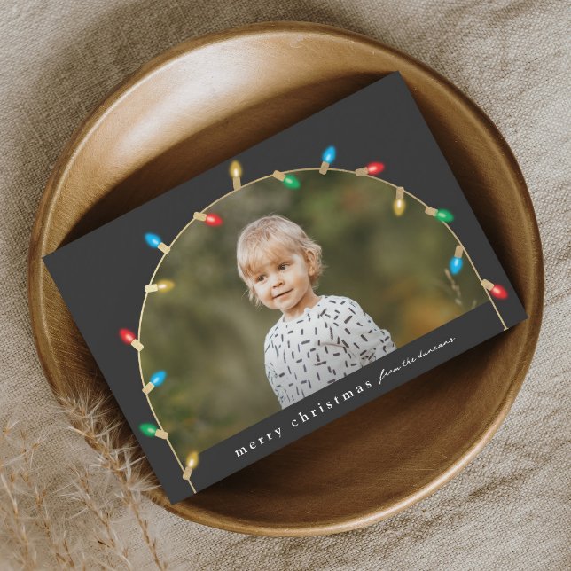 Vintage Christmas Lights Foto Arc Feiertagskarte (Elegant Arch Christmas Lights Photo Christmas Holiday Card.)