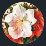 Vintage Christmas Lilly Runder Aufkleber<br><div class="desc">Vintage Viktorianische Weihnachtskartenillustrierung.</div>