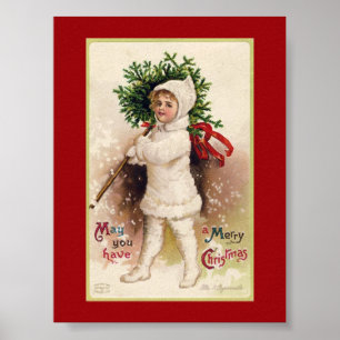 VINTAGE CHRISTMAS "LITTLE GIRL AND TREE" POSTER