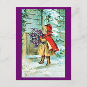 Vintage Christmas - Little Girl with Violets Feiertagspostkarte