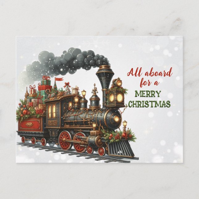Vintage Christmas Locomotive Train Postkarte (Vorderseite)