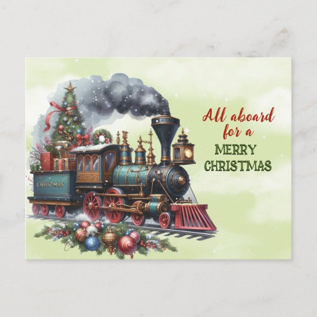 Vintage Christmas Locomotive Train Postkarte (Vorderseite)