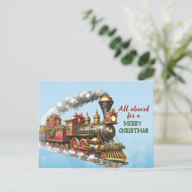Vintage Christmas Locomotive Train Postkarte (Stehend Vorderseite)