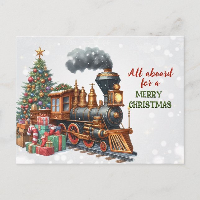 Vintage Christmas Locomotive Train Postkarte (Vorderseite)