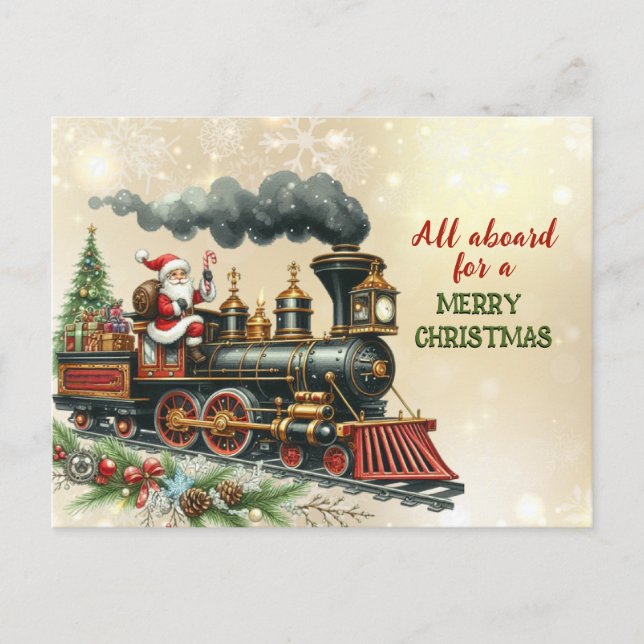Vintage Christmas Locomotive Train Postkarte (Vorderseite)