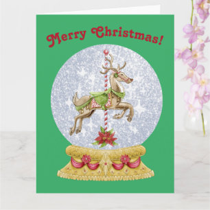 Vintage Christmas Merry Go Runde Snowglobe Karte