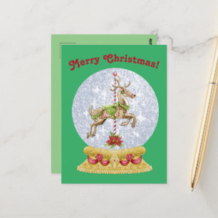 Vintage Christmas Merry Go Runde Snowglobe Postkarte