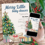 Vintage Christmas Merry Little Baby Dusche Einladung<br><div class="desc">Vintage Weihnachtsdusche Einladung mit "Merry Little Baby Shower". Dieses Aquarelldesign besticht durch einen hellen Weihnachtsbaum, eine Wiege und Geschenke mit Retro-Typografie in einer blauen und cremefarbenen Palette. Whimsical, sonderbar und perfekt für die festliche Urlaubssaison. Bitte stöbern Sie in meiner Weihnachtskollektion für passende Artikel oder schreiben Sie mir, um die benötigten...</div>