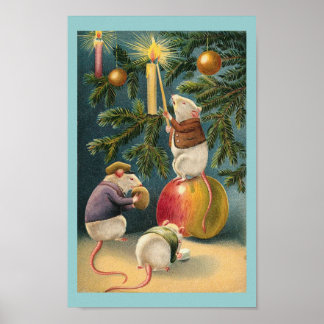 Vintage Christmas Mice Poster