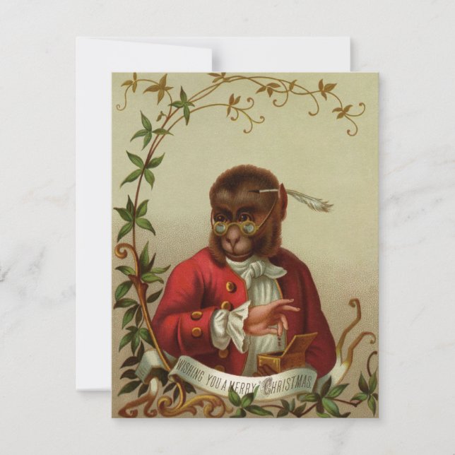 Vintage Christmas Monkey Feiertagskarte (Vorderseite)