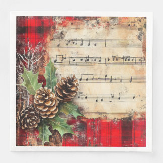 Vintage Christmas Musical Notes Pine Cones Holiday Serviette