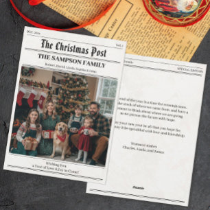 Vintage Christmas Newspaper Family Foto Gruß Feiertagskarte