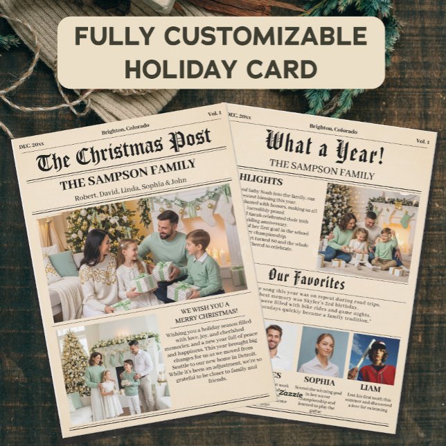 Vintage Christmas Newspaper Foto Newsletter Feiertagskarte (Von Creator hochgeladen)