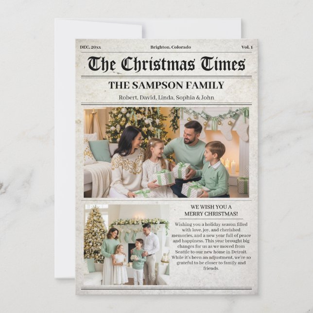 Vintage Christmas Newspaper Foto Newsletter Feiertagskarte (Vorderseite)