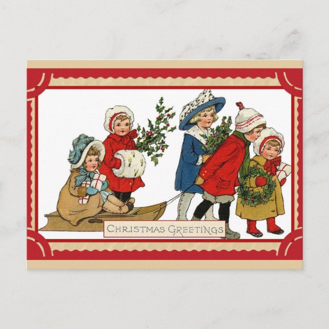 Vintage Christmas Niedlich Children Kinderspielpla Postkarte (Vorderseite)