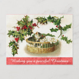 Vintage Christmas Niedlich Kitten Cat Postkarte