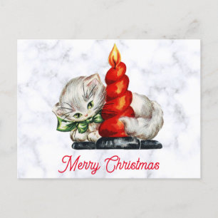 Vintage Christmas Niedlich Kitten Cat Postkarte