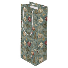 Vintage Christmas Ornaments on Blue Geschenktüte Für Weinflaschen