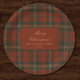 Vintage Christmas Party Plaid Classic Timeless Pappteller