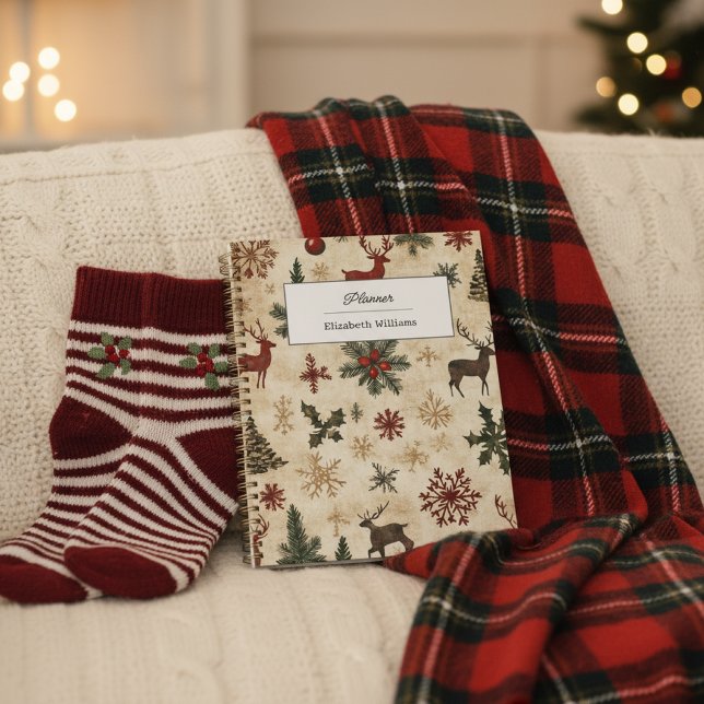 Vintage Christmas Pattern Retro Holiday Journal Planer (Von Creator hochgeladen)