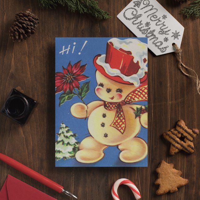 Vintage Christmas Picture Snowman Postkarte (Von Creator hochgeladen)