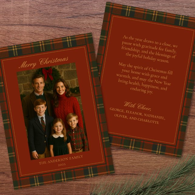 Vintage Christmas Plaid Traditional Family Feiertagskarte (Von Creator hochgeladen)