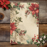 Vintage Christmas Poinsettia Floral Ephemere