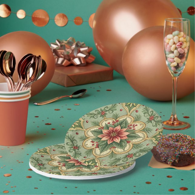 Vintage Christmas Poinsettia  Pappteller (Multi)