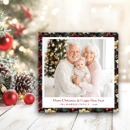 Vintage Christmas Poinsettias Square Flat Card Feiertagskarte