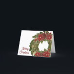 Vintage Christmas Poinsettias Wreath Grußkarte Dankeskarte<br><div class="desc">Dieses elegante, Vintage Design besticht durch einen Weihnachtskranz mit Poinsettias. Klicken Sie auf die Schaltfläche Anpassen, um den Text und die Grafik flexibler zu gestalten! Variationen dieses Designs sowie der Koordinationsprodukte sind in unserem Shop, zazzle.com/store/doodlelulu, erhältlich. Kontaktieren Sie uns, wenn Sie dieses Design für ein bestimmtes Produkt verwenden möchten, um...</div>