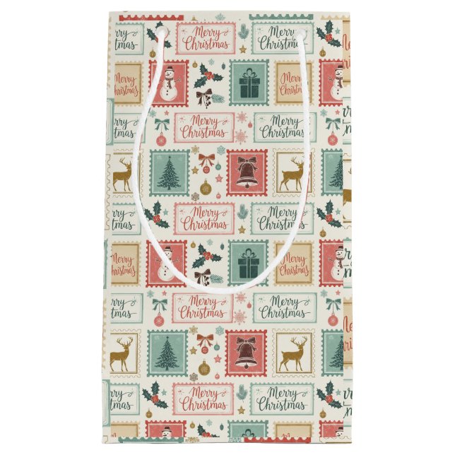 Vintage Christmas Postage Pattern Kleine Geschenktüte (Vorderseite)