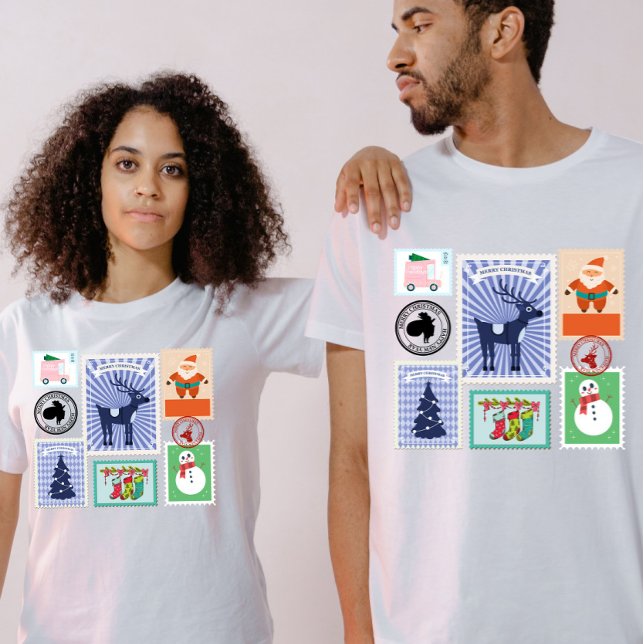 Vintage Christmas Postage Stamp Collage  T-Shirt (Von Creator hochgeladen)