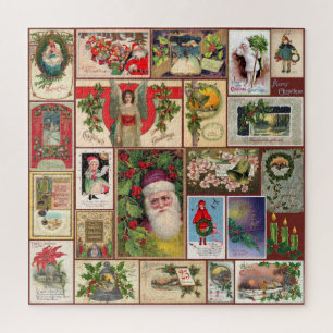 VINTAGE CHRISTMAS POSTCARD COLLAGE PUZZLE
