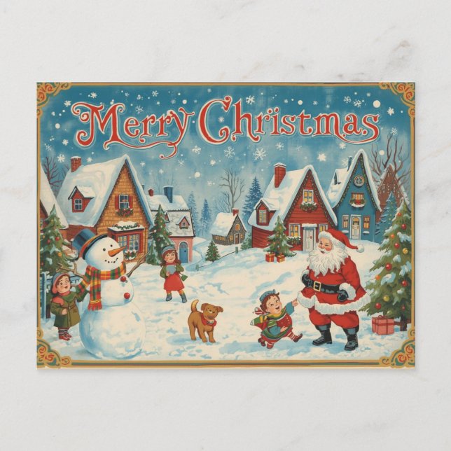 Vintage Christmas Postcard Feiertagspostkarte (Vorderseite)