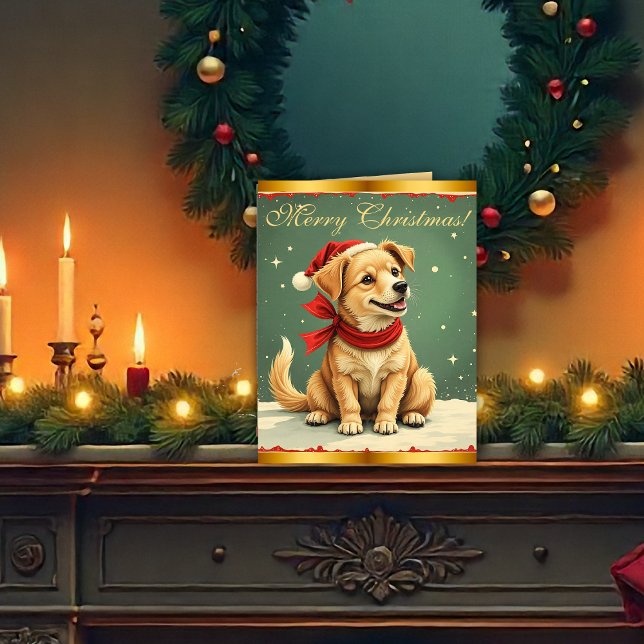 Vintage Christmas Puppy Retro Christmas Karte (Vintage Christmas Puppy Retro Christmas Card by the Olde Christmas Shoppe)