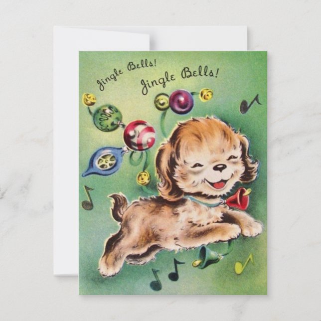 Vintage Christmas Puppy Singing Feiertagskarte (Vorderseite)