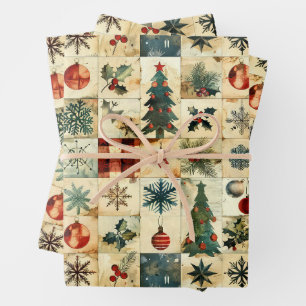 Vintage Christmas Quilt Geschenkpapier Set