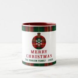 Vintage Christmas Red Green Tartar Plaid Family Zweifarbige Tasse